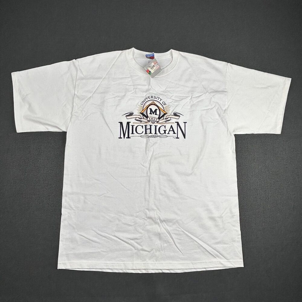 Vintage Michigan Wolverines Shirt Mens XL White Midwest Embroidery Graphic NWT‎